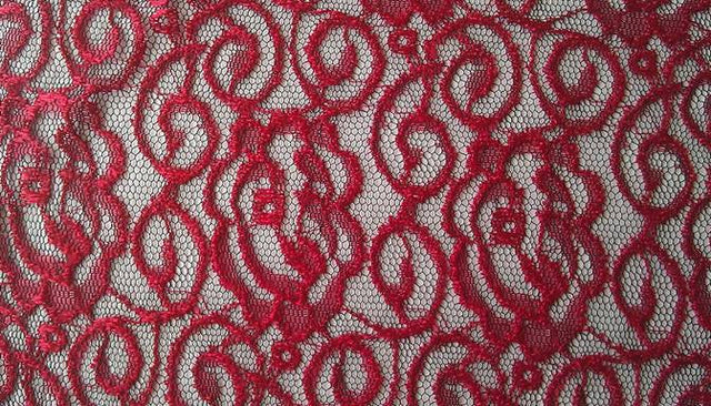 Lace 2 Tone Black/Red Rayon Nylon Fabric - Black/Red Jacquard Lace, 58/60" Width