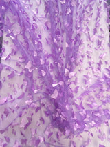 3D Butterflies Lilac 100 Percent Polyester Mesh Fabric - Light Weight Satin Butterflies, Lilac, 54" Width