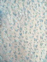 3D Butterflies Light Blue Polyester Mesh Fabric - Light Blue Butterflies, 54" Width (1 Yard)