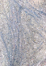 1 yard Light Blue Beaded Lace Fabric Mesh for Formal Dresses and Costumes 60'' Width