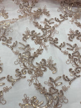 Elena'S Lace Mauve Polyester Fabric - Mauve Corded Mesh Embroidered With Sequins, Double Scalloped Edge, 54" Width (1 Yard)