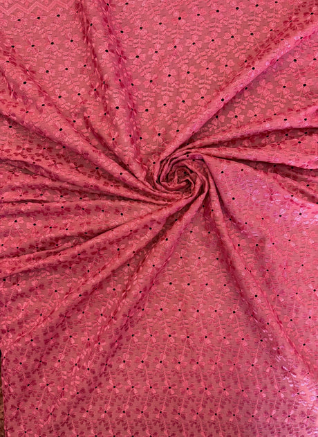 Heavy Eyelet Mauve Polyester Cotton Fabric - Mauve Floral Embroidery, 41"-42" Width