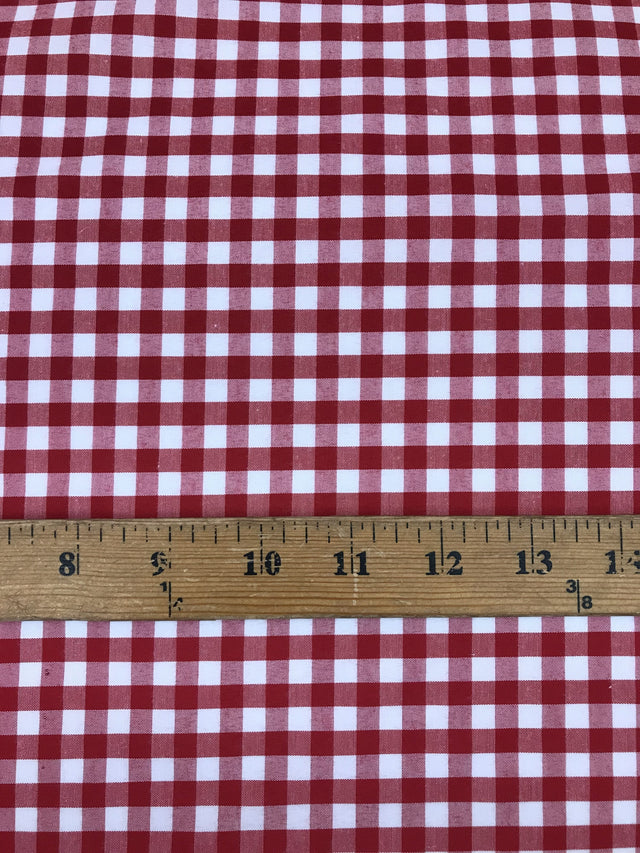 1/4" Burgundy Gingham Checkered Poly Cotton Fabric - Burgundy Gingham Checkered, 58/59" Width
