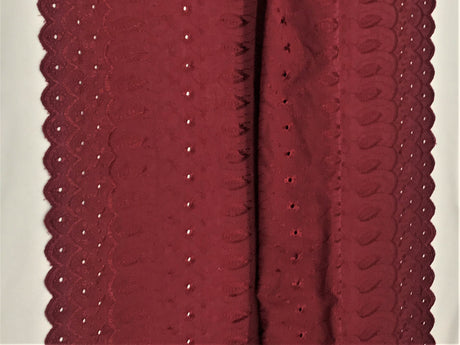Burgundy Medium Eyelet Polyester Cotton Fabric - Burgundy, Small Eyelets, 41"- 42" Width
