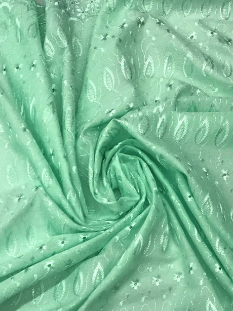 Mint Green Medium Eyelet Polyester Cotton Fabric - Solid Mint Green, Double Side Border, 41"-42" Width