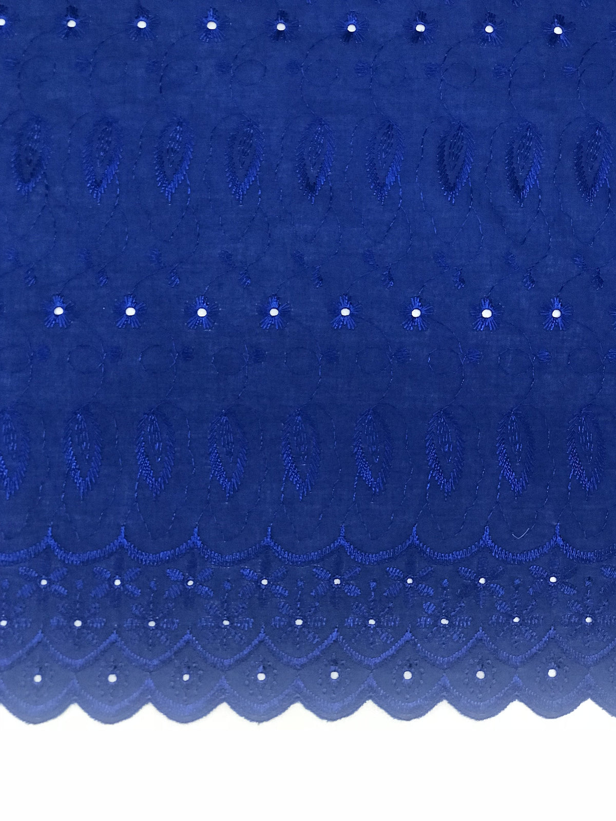 Royal Medium Eyelet Polyester Cotton Fabric - Royal Blue, Small Eyelets, 41"-42" Width