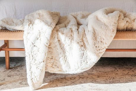 Metallic Golden Shimmery Faux Rabbit Soft Throw Blanket for Luxurious Décor