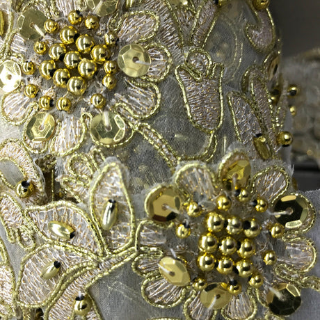 1 Yard Handmade Beaded & Corded Lace Trimming Embroidered on Polyester Organza 2 Inch Width