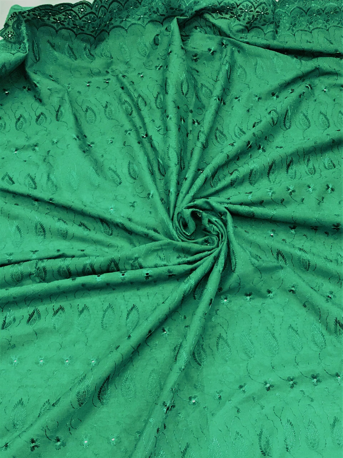 Forest Green Medium Eyelet Polyester Cotton Fabric - Forest Green, Solid, 41"- 42" Width