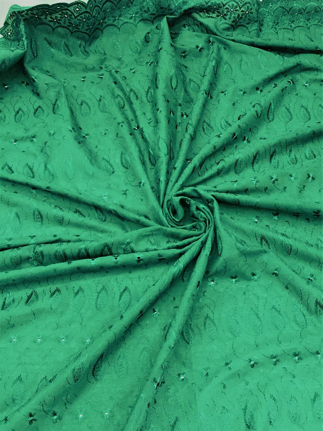 Forest Green Medium Eyelet Polyester Cotton Fabric - Forest Green, Solid, 41"- 42" Width