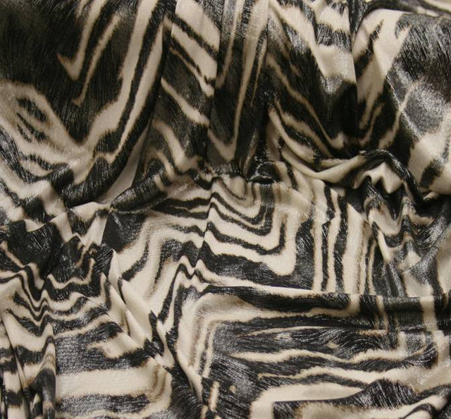 Poly Spandex 1D363 White/Brown With Silver Foil Fabric - White/Brown, Silver Foil, 58/60" Width