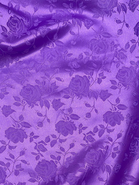 Purple Jacquard Satin Polyester Fabric - Purple Jacquard, Reversible, 58"-60" Width