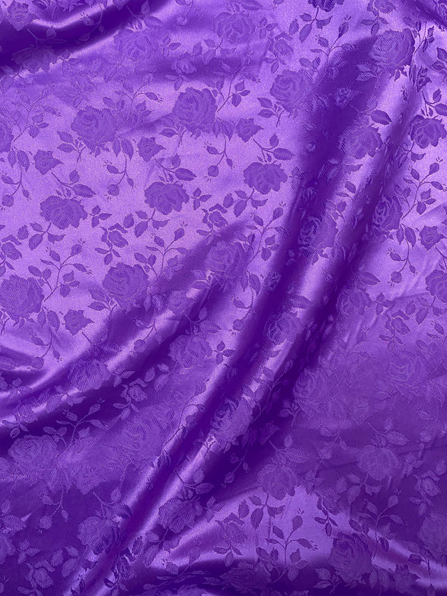 Purple Jacquard Satin Polyester Fabric - Purple Jacquard, Reversible, 58"-60" Width