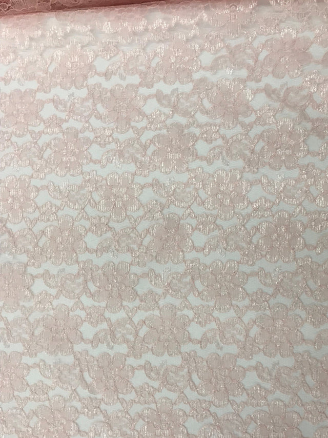 Blush Rachelle Lace Polyester Fabric - Sheer Floral Lace, Blush, 58/60" Wide