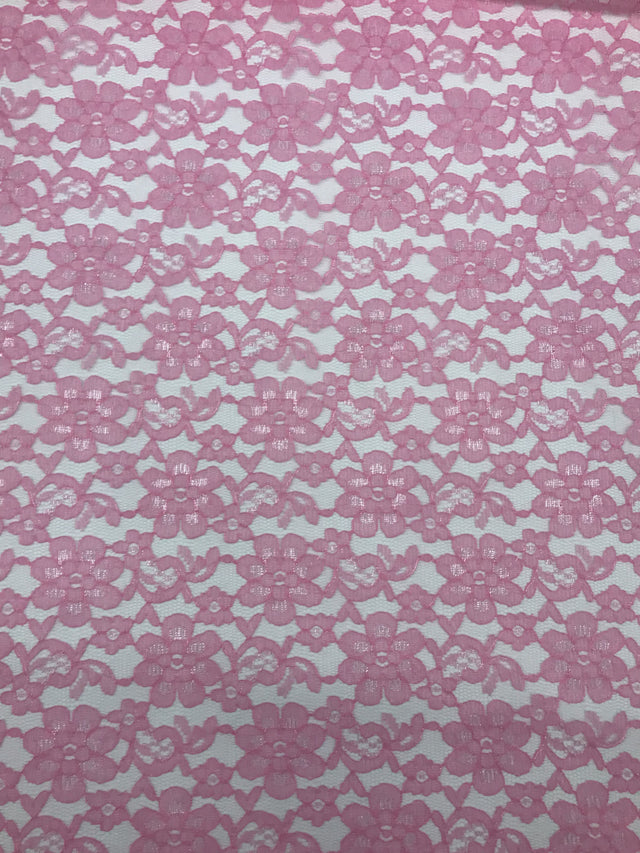 Candy Pink Rachelle Lace Polyester Fabric - Sheer Floral Lace, Candy Pink, 58/60" Wide (1 Yard)