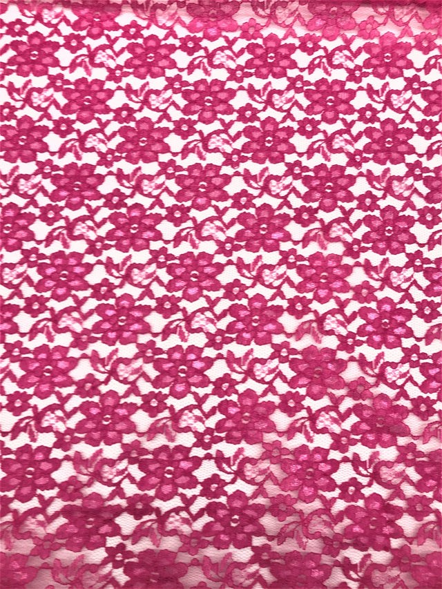Hot Pink Rachelle Lace Polyester Fabric - Sheer Floral Lace, Hot Pink, 58/60" Wide