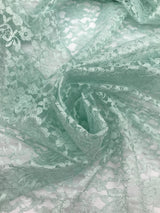 Mint Rachelle Lace Polyester Fabric - Sheer Floral Lace, Mint, 58/60" Wide (1 Yard)