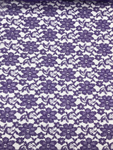 Purple Rachelle Lace Polyester Fabric - Sheer Floral Lace, Purple, 58/60" Wide (1 Yard)