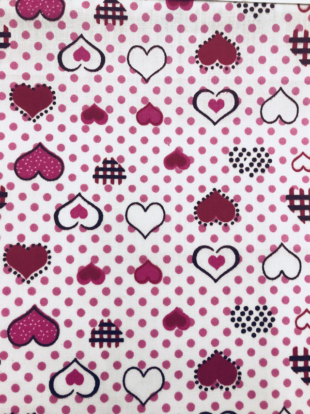 Red Hearts Poly Cotton Fabric - Red Hearts Print, 59/60" Width