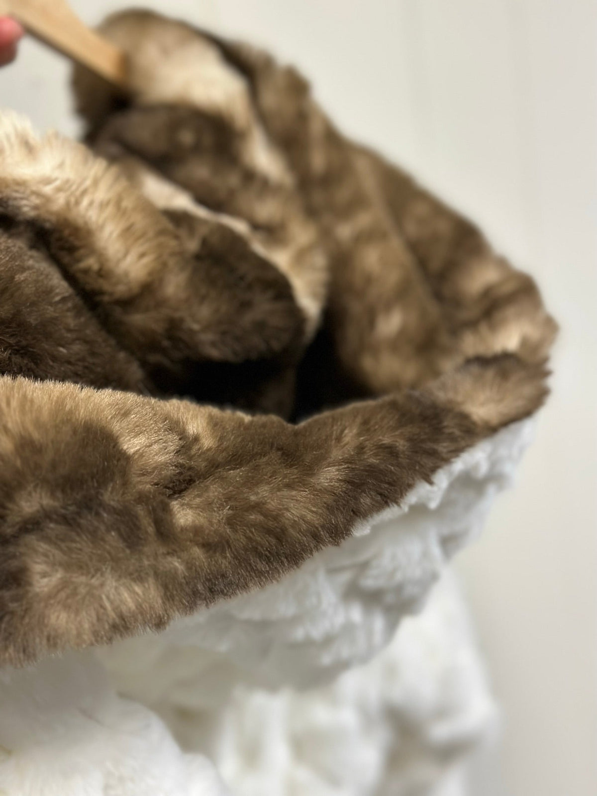 Winter Luxurious Offwhite Faux Fur Hooded Robe Plush Velvet Lined
