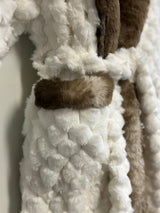 Winter Luxurious Offwhite Faux Fur Hooded Robe Plush Velvet Lined