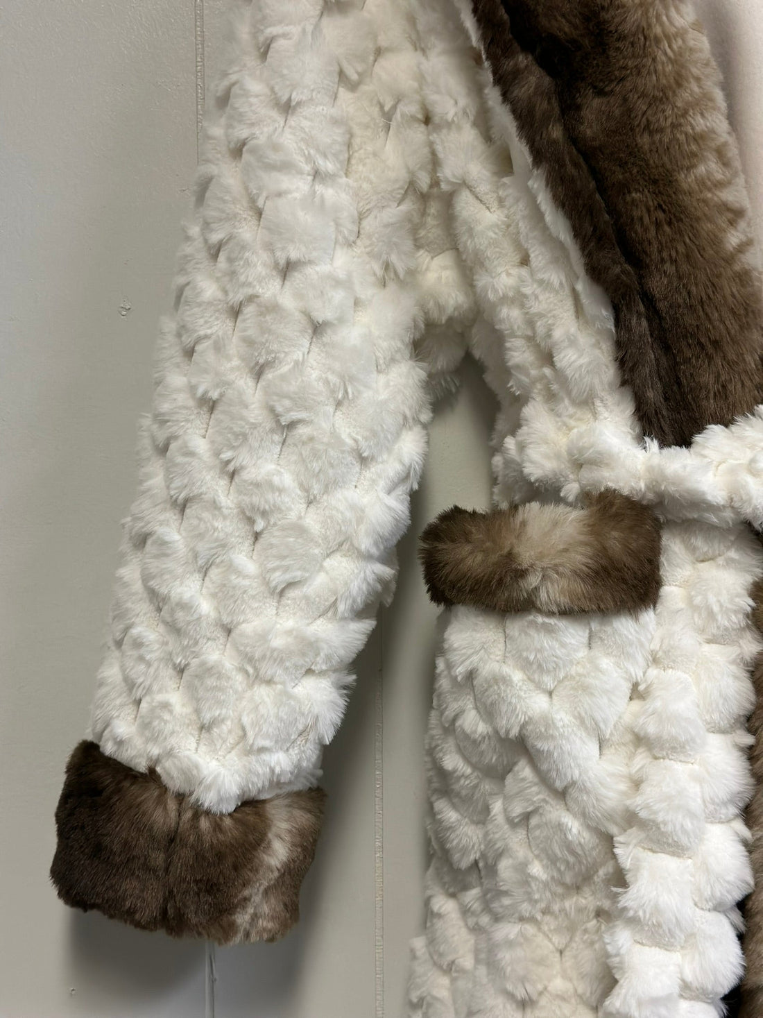 Offwhite Faux Fur Robe with Hood Elegant Long Belted Robe, Soft & Cozy for Winter Lounge Wear