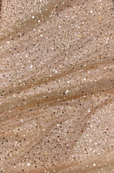 BPS Mesh Lace Rose Gold Polyester Fabric - Rose Gold Beads, Pearls, Sequins, 60" Width, 54" Design Width (1 Yard)
