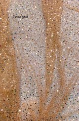 BPS Mesh Lace Rose Gold Polyester Fabric - Rose Gold Beads, Pearls, Sequins, 60" Width, 54" Design Width (1 Yard)