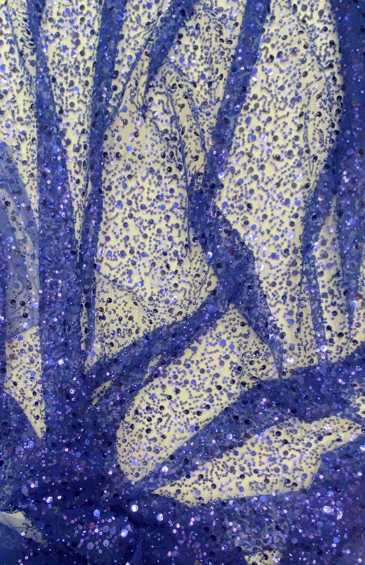 BPS Mesh Lace Royal Blue Polyester Fabric - Royal Blue Beads, Pearls & Sequins Mesh, 60" Width (1 Yard)