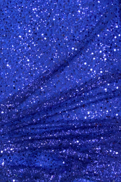 BPS Mesh Lace Royal Blue Polyester Fabric - Royal Blue Beads, Pearls & Sequins Mesh, 60" Width (1 Yard)