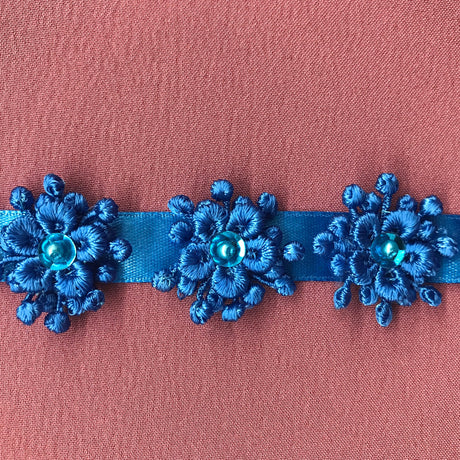 1 Yard Beaded 3D Guipure Floral Lace Trimming on Ribbon | 1" Wide | Elegant Trim for Bridal, Formal & Dancewear