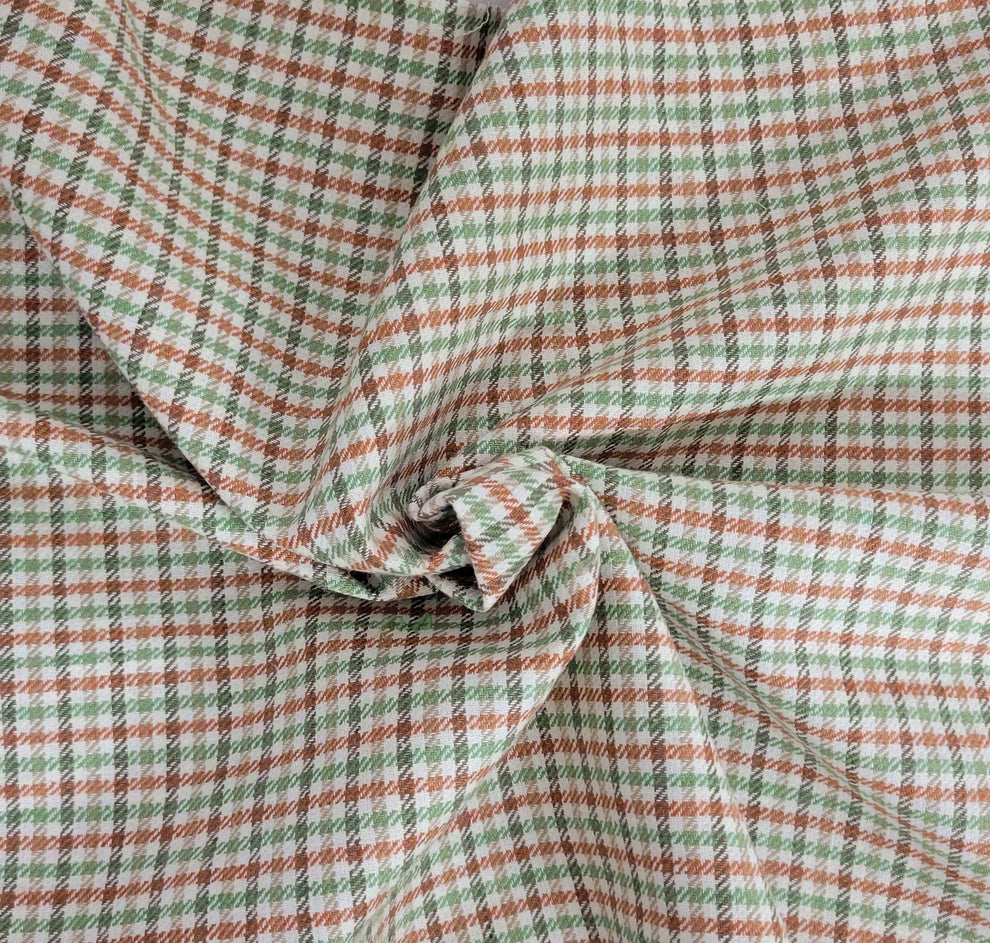 1 Yard Green Brown Taupe Gingham Linen Cotton Yarn Dye Fabric for Shirts, Dresses, Crafts