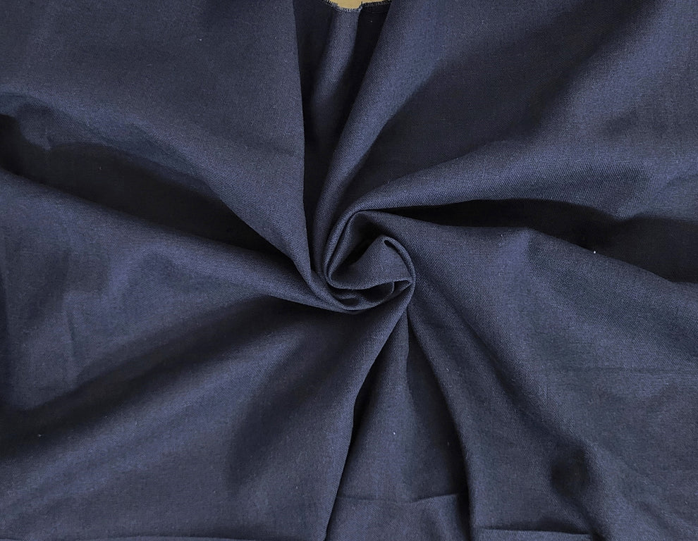 1 Yard Navy Orange Linen Cotton Woven Fabric Natural Blend