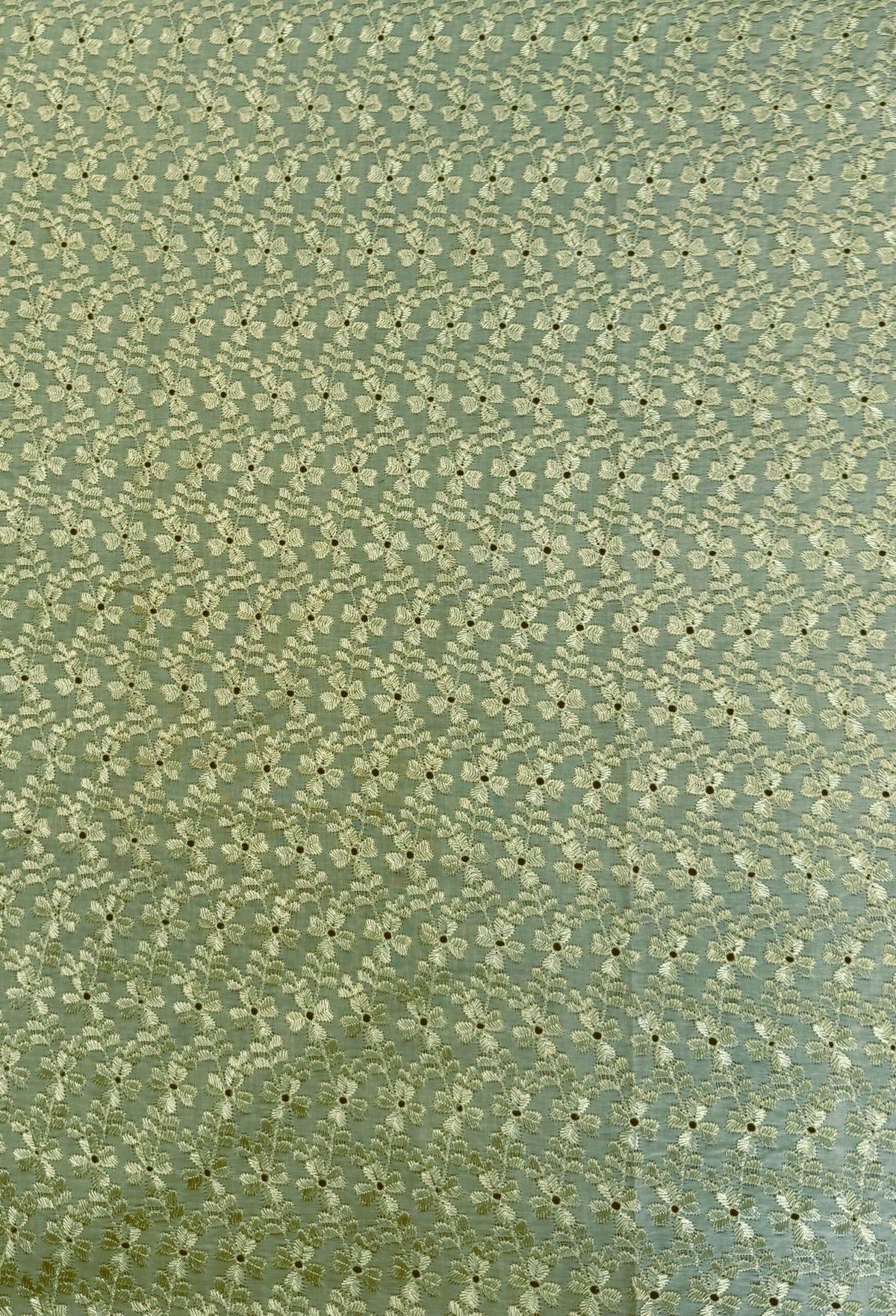 Heavy Eyelet Sage Polyester Cotton Fabric - Sage Floral Embroidery, 41"- 42" Width