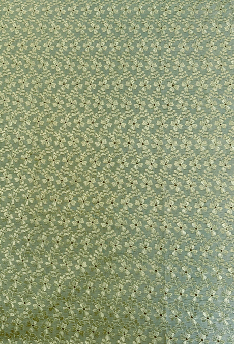 Heavy Eyelet Sage Polyester Cotton Fabric - Sage Floral Embroidery, 41"- 42" Width