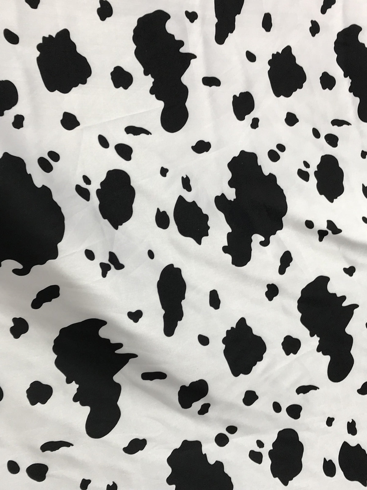 Black Cow Satin Print Polyester Fabric - White Cow Spots On White Shiny Light Weight Satin, 59/60" Width