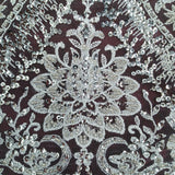1 Yard Gold Beaded & Sequined Embroidered Lace Fabric on Polyester Mesh, 52" Width,