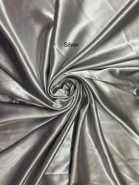 Crepe Satin Polyester Fabric - Silver, Shiny, 58" Width (1 Yard)
