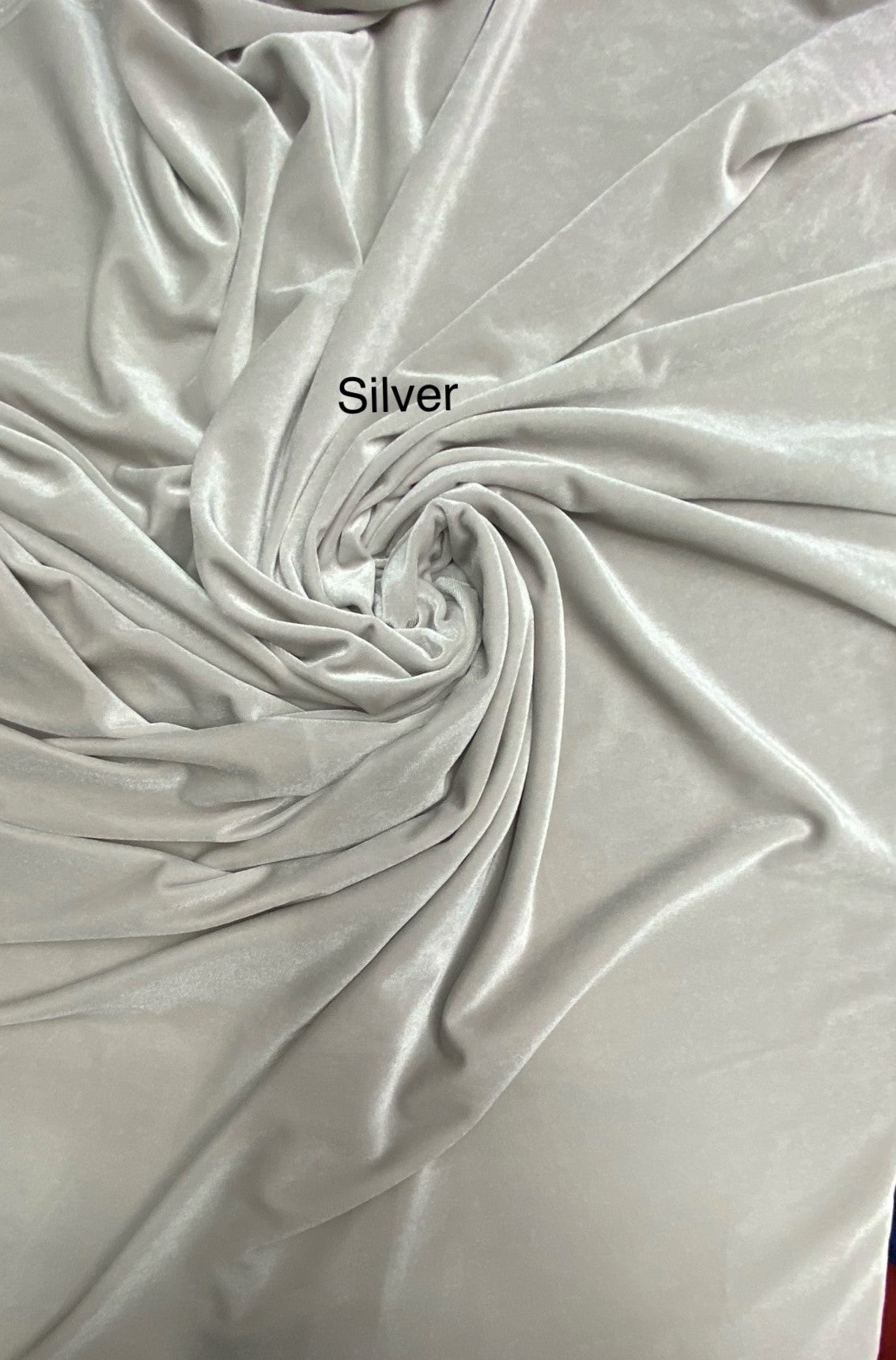Silver Stretch Velvet Fabric - Silver, 58"-60" Width