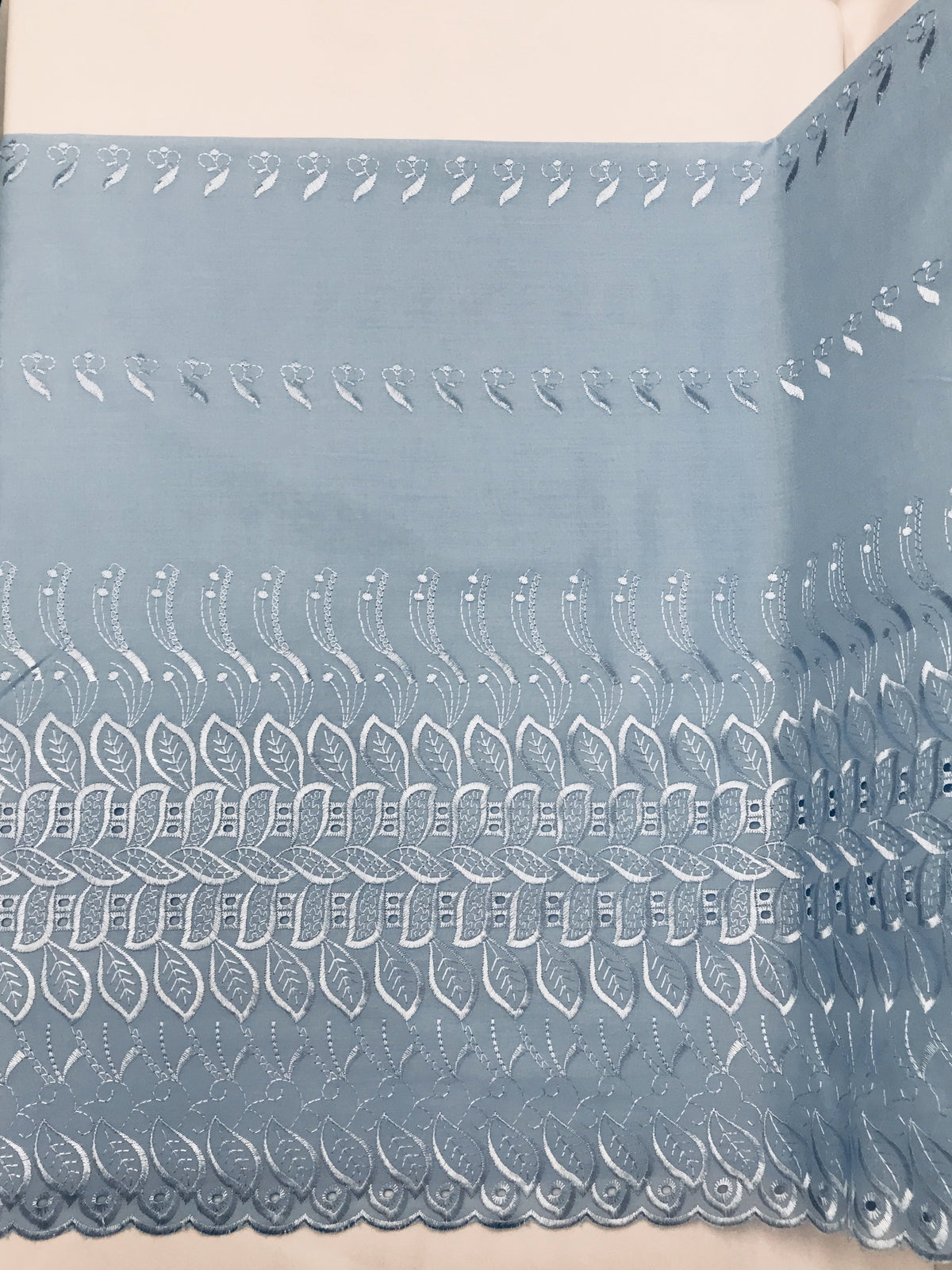 Single Border Eyelet Polyester Cotton Fabric - Baby Blue Eyelet Border, 43/44" Width (1 Yard)