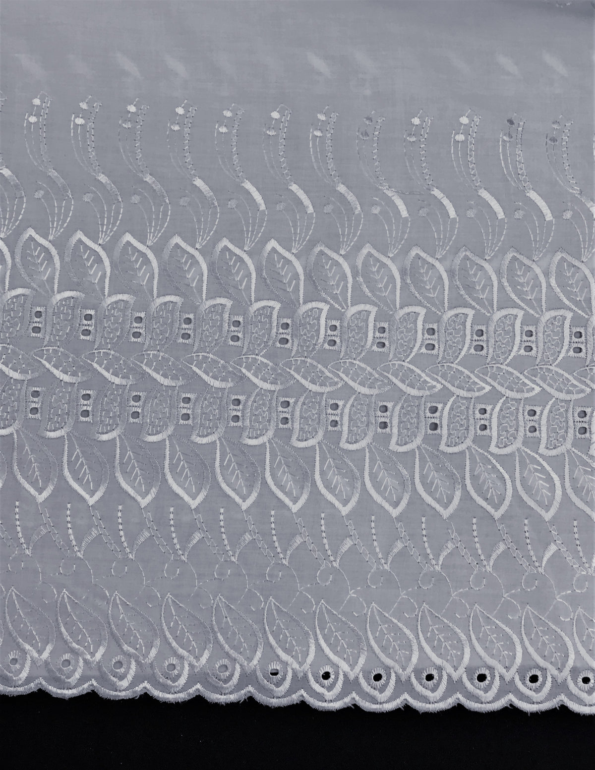 Single Border Eyelet White Polyester Cotton Fabric - White Embroider Eyelet, 43/44" Width (1 Yard)
