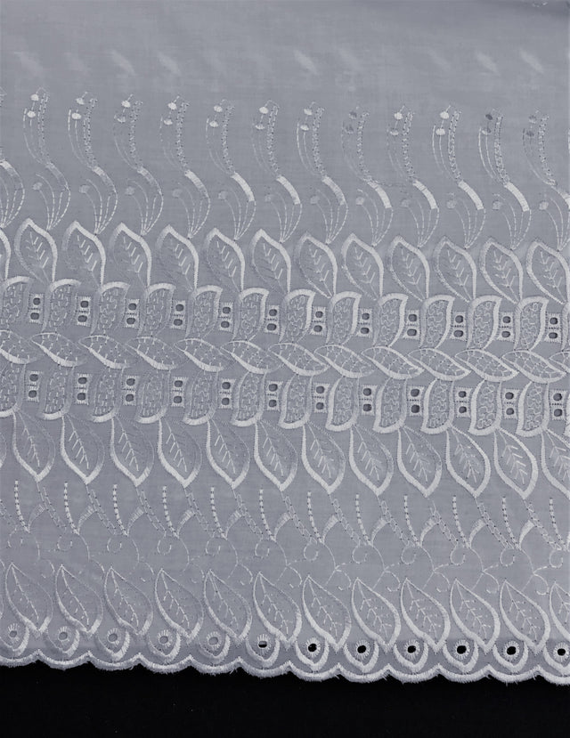 Single Border Eyelet White Polyester Cotton Fabric - White Embroider Eyelet, 43/44" Width (1 Yard)