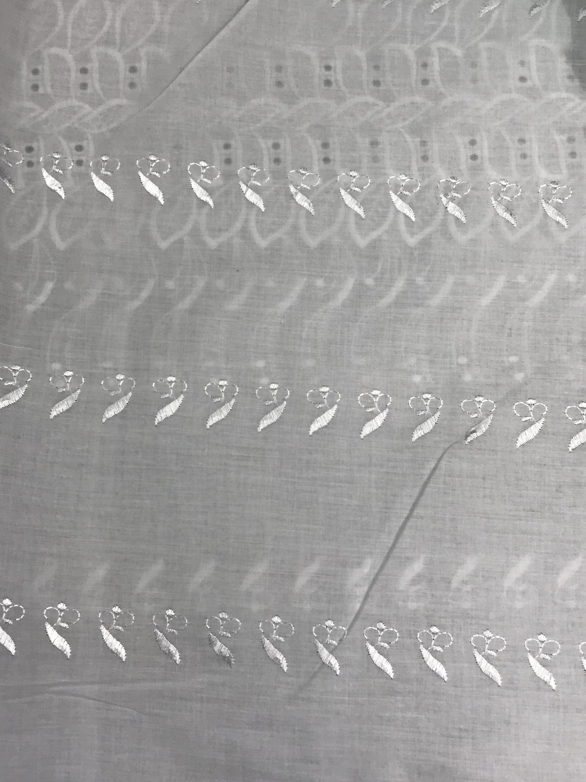 Single Border Eyelet White Polyester Cotton Fabric - White Embroider Eyelet, 43/44" Width (1 Yard)