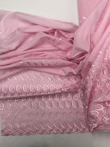 Single Border Eyelet Pink Polyester Cotton Fabric - Pink Eyelet Border, 43/44" Width (1 Yard)