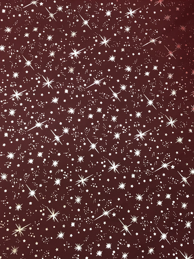 Red/Silver Stars Organza Polyester Fabric - Metallic Silver Foil Star Print, Sheer, 58/60" Width (1 Yard)
