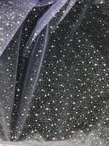 Lilac/Silver Stars Polyester Organza Fabric - Metallic Silver Foil Star Stamped, Lilac/Silver, 58/60" Width