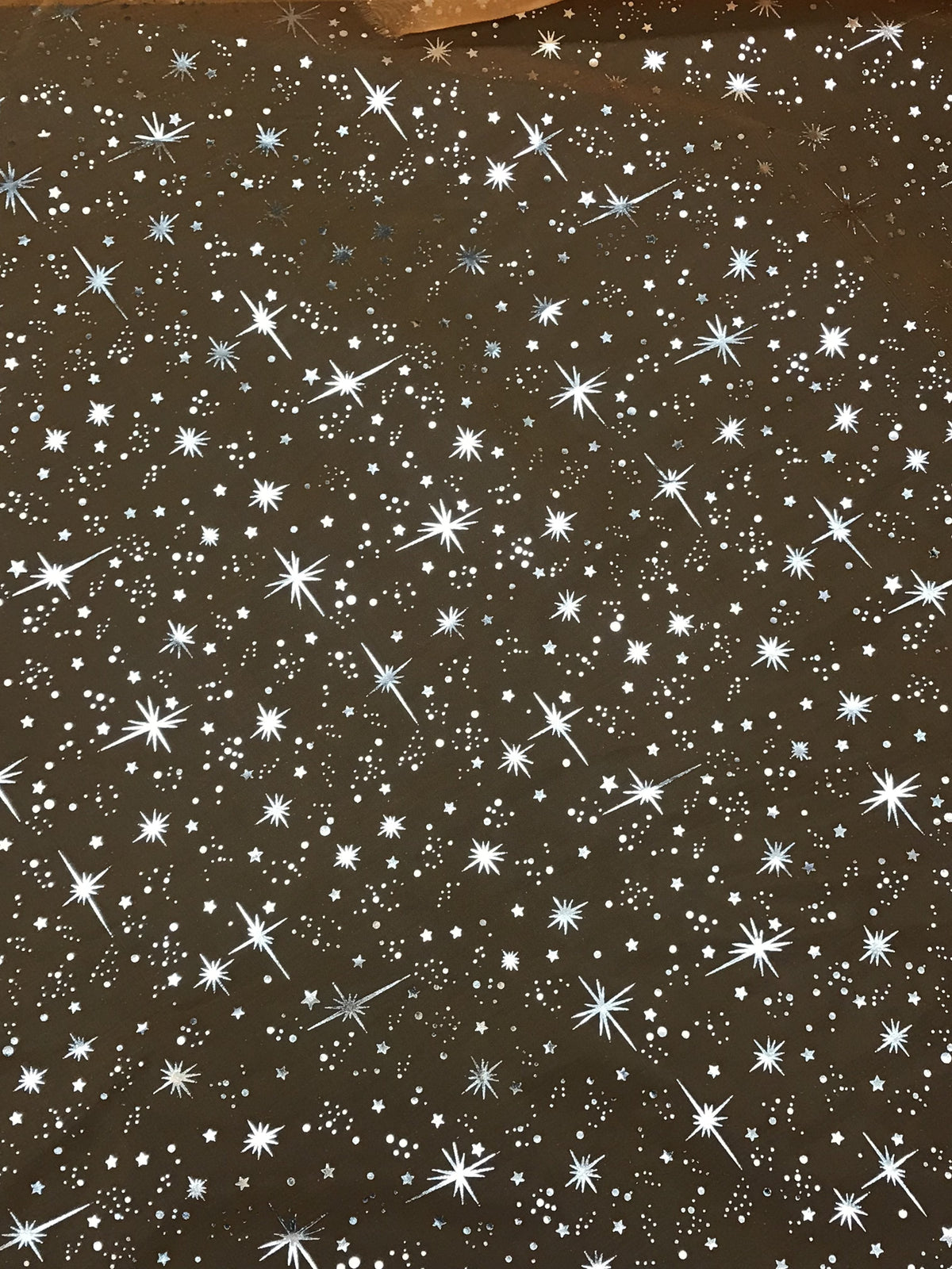 Orange/Silver Stars Polyester Organza Fabric - Metallic Silver Foil Star Print, Orange/Silver, 58/60" Width