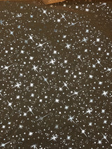 Orange/Silver Stars Polyester Organza Fabric - Metallic Silver Foil Star Print, Orange/Silver, 58/60" Width