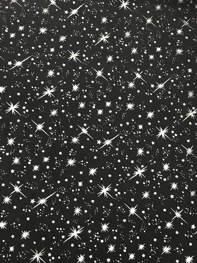 Pink/Silver Stars Polyester Organza Fabric - Metallic Silver Foil Star Print, Pink/Silver, 58/60" Width