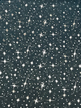 Turquoise/Silver Stars Polyester Organza Fabric - Metallic Silver Foil Star Print, 58/60" Width